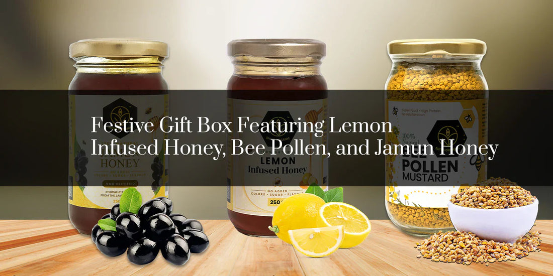 Festive Gift Box Featuring Lemon-Infused Honey, Bee Pollen, and Jamun Honey